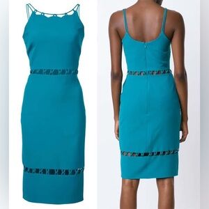 Nicole Miller size 4 Teal Blue Green Knee Length Cut Out Detail Cocktail Dress